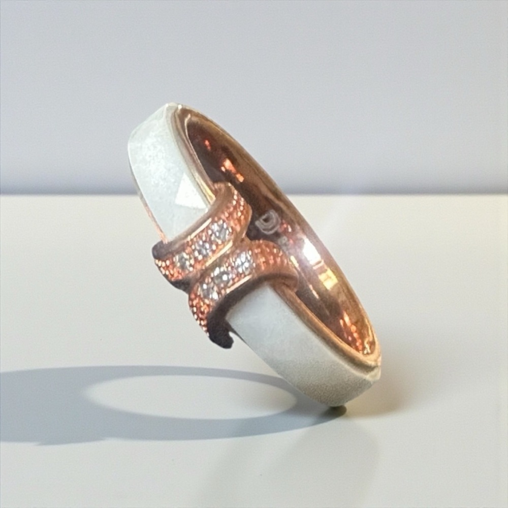 925 Sterling Silver Rose Gold Plated White Ceramic/Onyx Pave Knot Ring 8